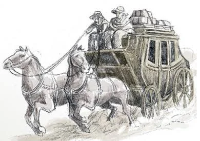 Dibujo de una galera tirada por dos caballos